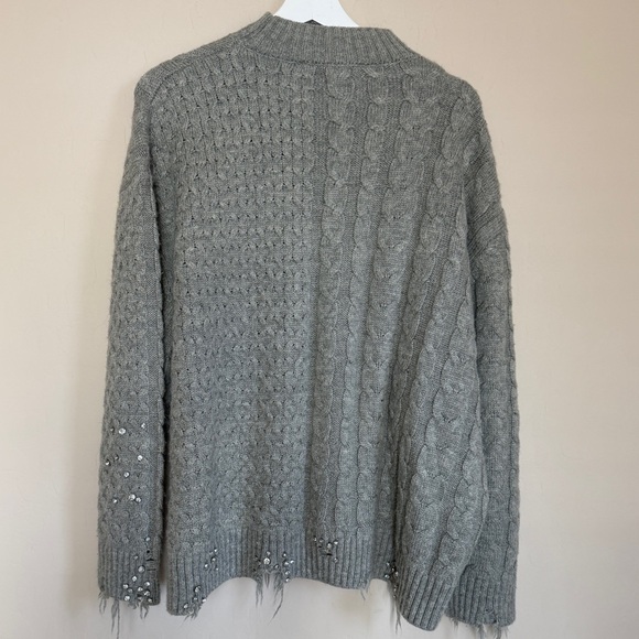 ZARA HIGH NECK RIPPED CABLE KNIT SWEATER WITH STUDDED RHINESTONES MEDIUM - Picture 8 of 12
